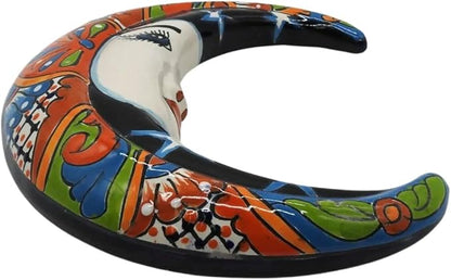 Wall Moon Small Hand Painted Indoor Outdoor Multi Colored Figure Glazed
