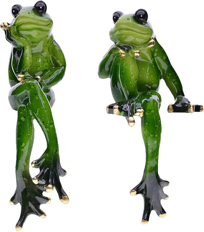 Angoily Frog Statue, 2 Pcs Resin Animal Figurine for Outdoor Garden Decor, 6.3" Funny Edge Sitter Sculpture for Lawn Patio Yard Pond Shelf, Table Art Turtle Garden Decor