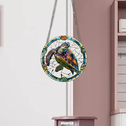 Colorful Turtles Stained Glass Window Hangings with Chain – Acrylic Turtle Ornament for Garden, Patio and Indoor Decor, Housewarming Gift for Mom, Grandma and Marine Life Lovers