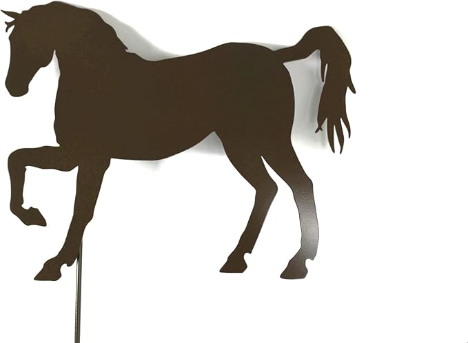 Pets and Farm Animals Metal Garden Landscape Stake (15" Wide Horse on Stake, Gloss Brown)