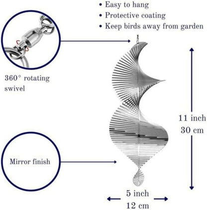 KAKAA 3D Wind Chimes Metal Helix Spinners Silver for Backyard Outdoor Hanging Decor Garden Ornaments