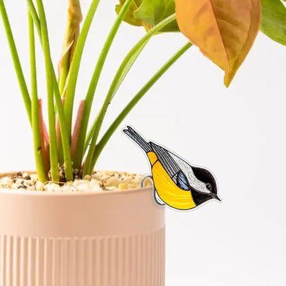 JOONOR 2 Pieces Stained Acrylic Bird Flower Pot Hugger Cute Animal Bird Statue for Planter Hanger Decorations Outdoor Fairy Garden Planter Edge Accessories