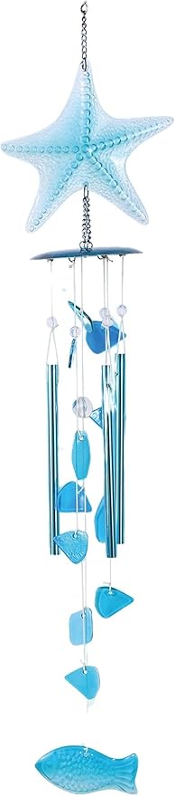 Sunset Vista Designs 92539 Blue Starfish Wind Chime, Metal and Color Glass