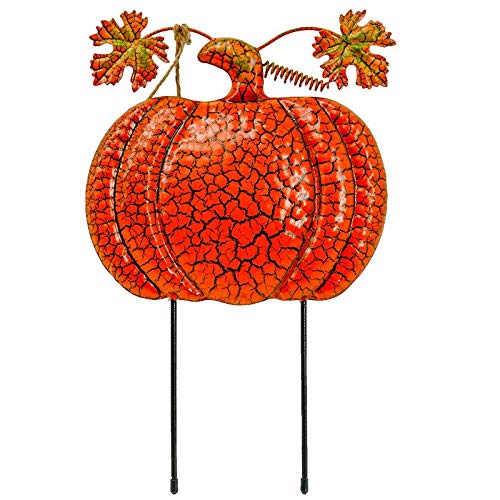Garden Stakes Thanksgiving Fall Harvest Halloween Outdoor Metal Decor Orange Pumpkins 143&122 (Set of 2) 14.5"&11.5"