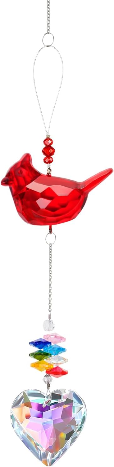 Red Cardinal Bird Window Sun Catcher – Valentines Day Handmade Bird Lover Window Hanging Décor with Suction Cups for Home & Garden - Memorial Cardinal Gifts for Women, Mom,Grandma (C)