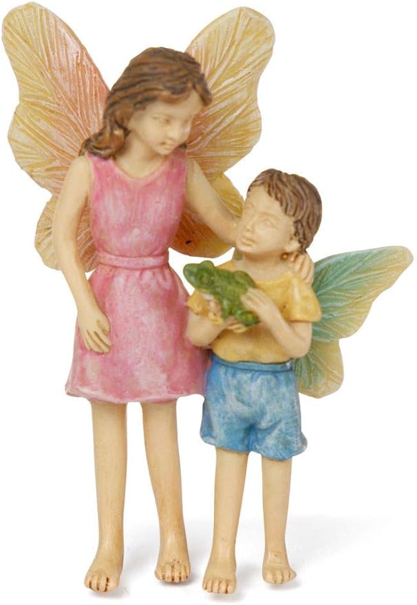 Look What I Found Fairy Children Pink and Blue 8 Inch Resin Stone Outdoor Statue