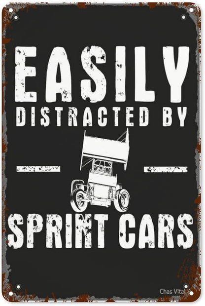 Patio Wall Decor Easily Distracted By Sprint Cars Metal Sign Fashionable Retro Bathroom,Yard,Wedding,Garage,Kitchen & More Decorative Wall Plaques With Inspiring Life Quotes 8X12inch