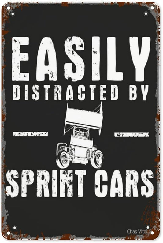 Patio Wall Decor Easily Distracted By Sprint Cars Metal Sign Fashionable Retro Bathroom,Yard,Wedding,Garage,Kitchen & More Decorative Wall Plaques With Inspiring Life Quotes 8X12inch