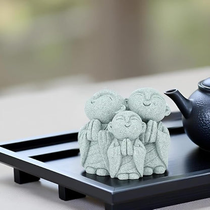 Mini Monk Buddha Statue Green Sandstone Statues Zen Monk Praying Statue Sculptures for Wealth Good Luck Feng Shui Decor Home Fish Tank Aquarium Garden (Style 1)
