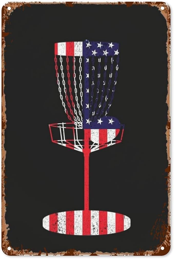 Vintage Tin Signs Cool Us Flag Disc Golf Basket Retro Metal Wall Decor for Home,Garden & Patio Inspirational Quotes & Funny Life Posters 8x12IN