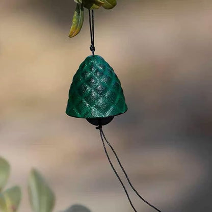 Japanese Lucky Pine Cones Small Wind Chimes Outdoor, Green Pine Cones Iwachu Cast Iron Temple Wind Bell Memorial and Sympathy Wind Chimes for Outside or Indoor Good Luck for Garden, Patio, Balcony