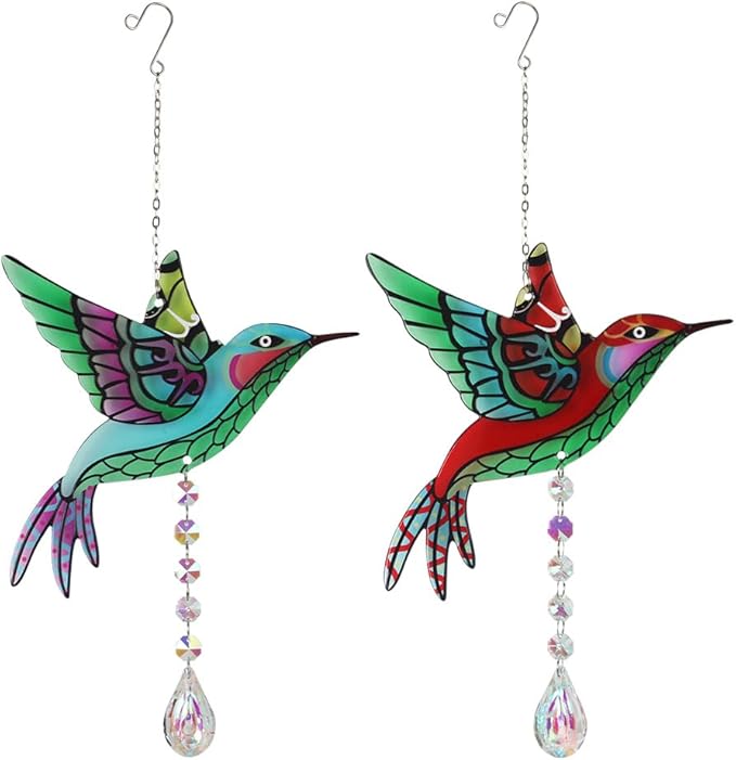 Hummingbird Suncatchers,Stained Glass Window Hanging Ornament,Rainbow Maker Crystal Garden Suncatcher for Outdoor Home Indoor Yard Decoration