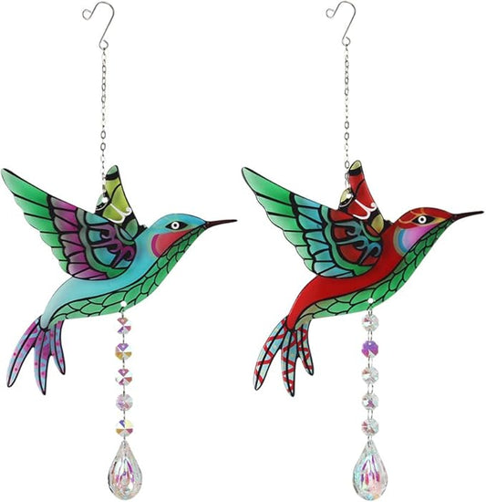 Hummingbird Suncatchers,Stained Glass Window Hanging Ornament,Rainbow Maker Crystal Garden Suncatcher for Outdoor Home Indoor Yard Decoration