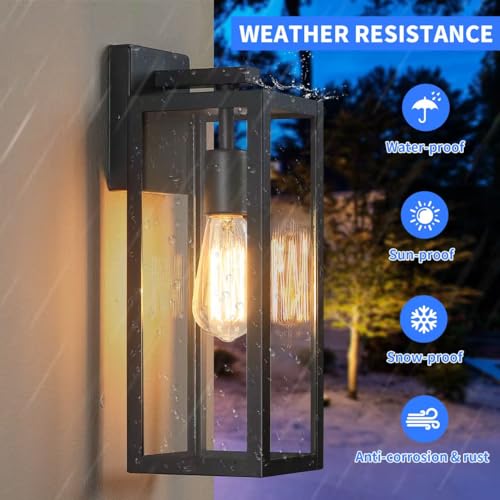 Outdoor Wall Lantern - Matte Black, Clear Glass, 2 Pack