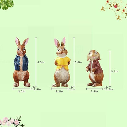 Lartiso Deco Garden Statues Bunny Polyresin Statue,Three Cute Rabbits Standing,Animal Decoration Indoor and Outdoor,for Home Garden Patio