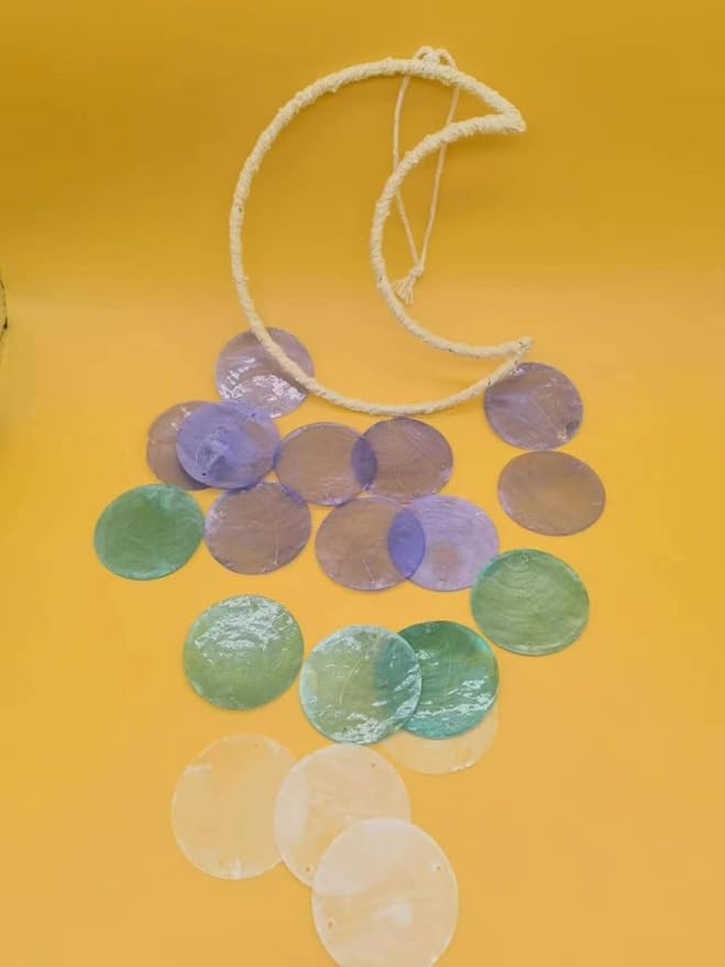 Capiz Seashell Wind Chimes - Small, Unique, Handmade Natural Seashell Wind Chimes for Outside (Blue, 1 Pack)