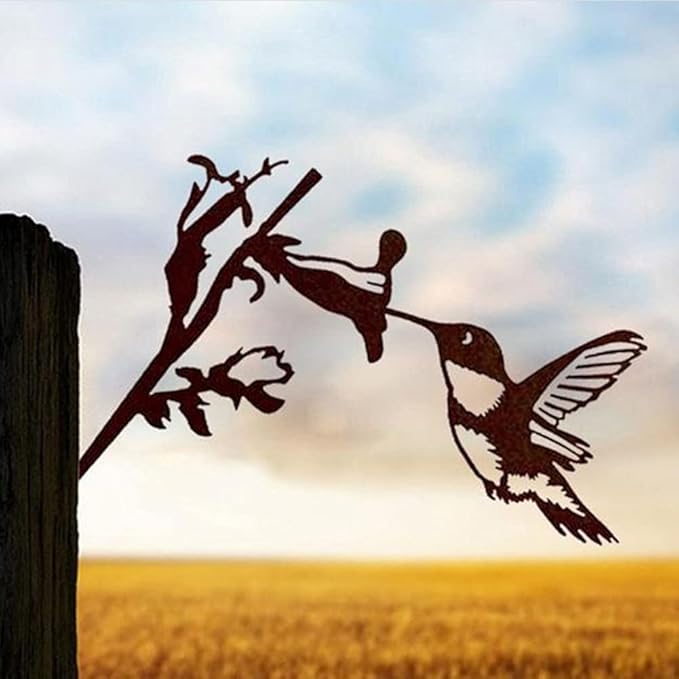 Vintage Metal Silhouette Craft Wall Art for Garden Yard Patio Decoration (Hummingbirds)