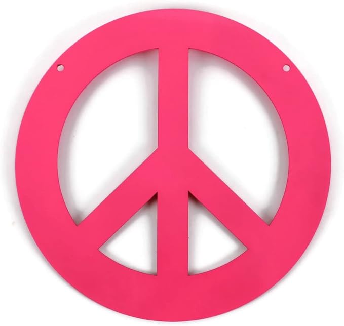 Peace and Heart Staked Signs or Wall Art Rustic or Powder Coated Finishes (Small Peace Hanger 9", Neon Pink)