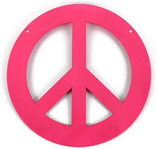 Peace and Heart Staked Signs or Wall Art Rustic or Powder Coated Finishes (Small Peace Hanger 9", Neon Pink)