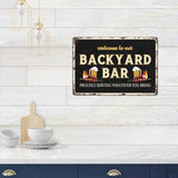 SCAZOMV Welcome To Our Backyard Bar & Grill Metal Sign Outdoor Pool Backyard Bar Signs 12"X8" Tin Sign