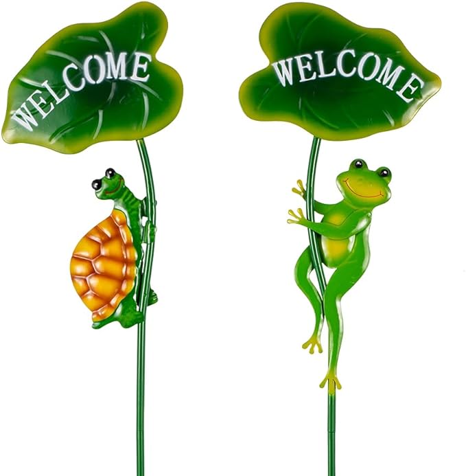 2Pack Frog Decorative Garden Stakes,Metal Tortoise Yard Art Decor for Outside Decor,Spring Outdoor Decor for Pathway,Lawn,Patio,Yard