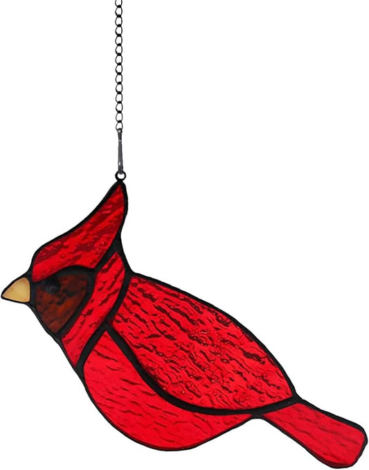 BOXCASA Red Cardinal Suncatcher for Window, Handmade Stained Glass Hanging, Memorial Gift for Loss of Loved One, Bird Decor for Women Mom Grandma Nana