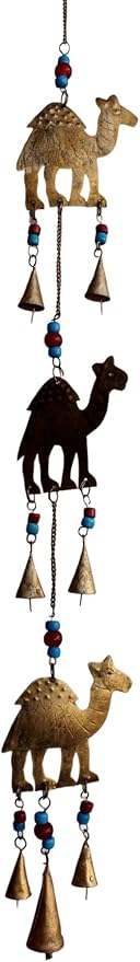 Recycled Iron Indian Camel Home Decor Bells Wall Hanging Chimes, Iron Metal Wall Art Decor, Antique Wind Chime Decoration, Indoor, Patio, Country Decor Size 85cm Height
