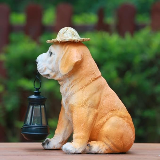Garden Statue Dog Figurine Decor for Patio, Balcony Yard Decor Ornament, Outdoor Lights Housewarming Gifts for Women Men Mom Grandma