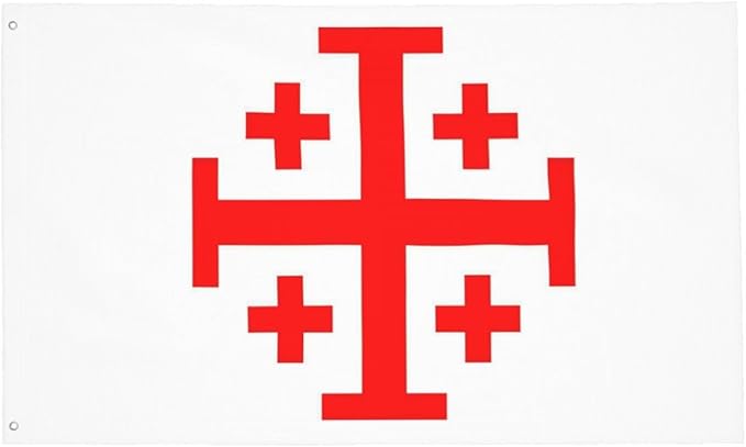 Jerusalem Cross Flag – 3x5 Ft Crusader Flag Knights Templar Banner with Brass Grommets – Vivid Color Double Stitched Durable Polyester Bandera de Decor Indoor Outdoor