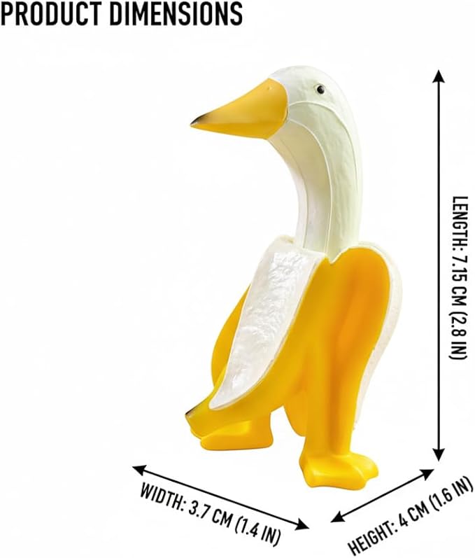 Resin Duck Figurines, Yellow and Green, 3 Inch Decorative Garden Statues, 2-Pack Whimsical Banana Duck Ornaments for Desk, Patio, Office