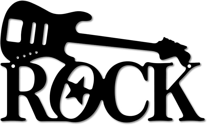 CREATCABIN Guitar Metal Wall Art Decor Black Sculpture Wall Decor Rustic Iron Rock Cut-Out Wall Sign Hanging Wall Decoration for Bathroom Living Room Bedroom Kitchen Patio Balcony 7 X 12 Inch
