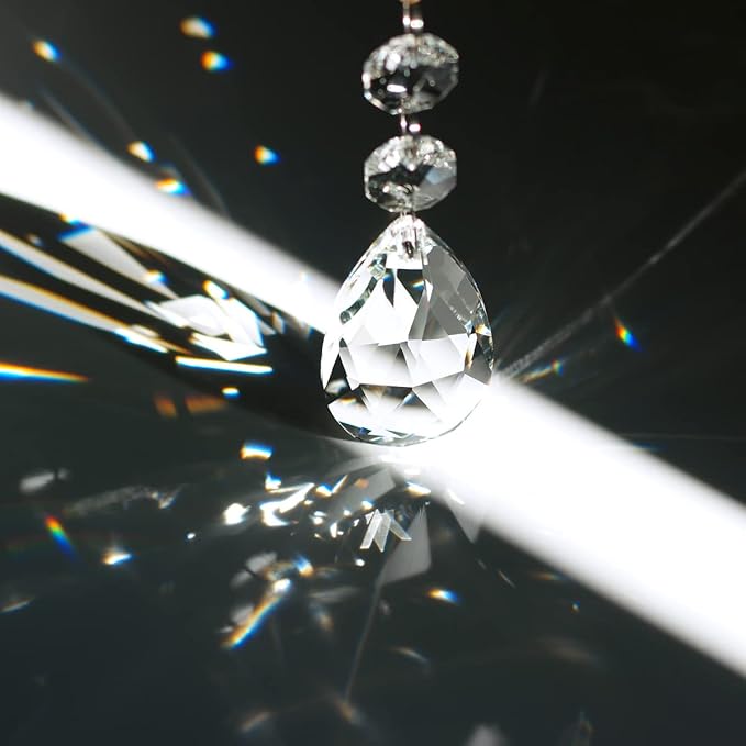 20pcs 38mm Teardrop Chandelier Crystals, Clear Crystal Chandelier Prisms Pendants Parts Connected Glass Octagon Beads Hanging Garland Decoration
