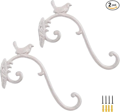 Z metnal Cast Iron Plant Hanger - Bird Rustic Wall Mounted Hanging Basket Holder for Outdoor Garden, Patio, Porch Decor - Heavy Duty Metal Hook Bracket, White