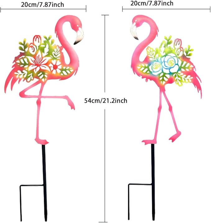 Pink Flamingo Garden Statue - 20.5 inch Hand Flamingo Painted Metal Patio Art, Outdoor Decorative Stake Flamingo Statue for Lawn, Patio, Porch and Backyard, Gifts for Ladies (B Style 2 Pack)