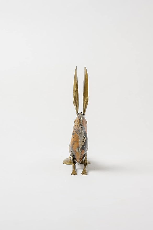 De Kulture Handcrafted Recycled Iron Gold Bunny Standing Decorative Collectible Figurine showpiece Beautify Home Office Holiday décor| Ideal for Garden Balcony Terrace Decoration,6x2x6.5 (LWH) inches