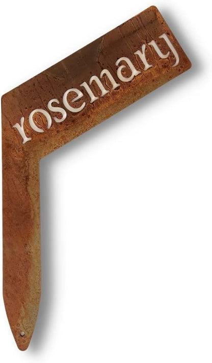 Planter Size Small Metal Garden Plant Vegetable Flower or Herb Markers 13.5 Inches Tall (rosemary, Naturally Rusted)