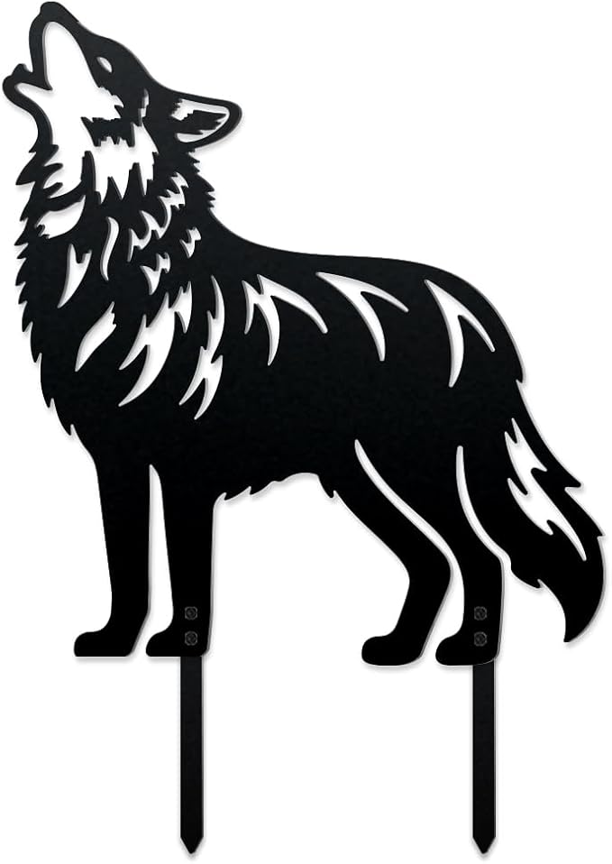 WADORN Howling Wolf Metal Decorative Garden Stakes, Wolf Garden Outdoor Statues Silhouette Wild Animal Stakes Outdoor Wolf Stakes Metal Animal Garden Statues for Lawn Ornaments Yard Patio Garden