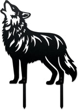 WADORN Howling Wolf Metal Decorative Garden Stakes, Wolf Garden Outdoor Statues Silhouette Wild Animal Stakes Outdoor Wolf Stakes Metal Animal Garden Statues for Lawn Ornaments Yard Patio Garden