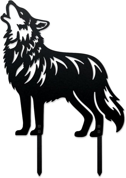 WADORN Howling Wolf Metal Decorative Garden Stakes, Wolf Garden Outdoor Statues Silhouette Wild Animal Stakes Outdoor Wolf Stakes Metal Animal Garden Statues for Lawn Ornaments Yard Patio Garden