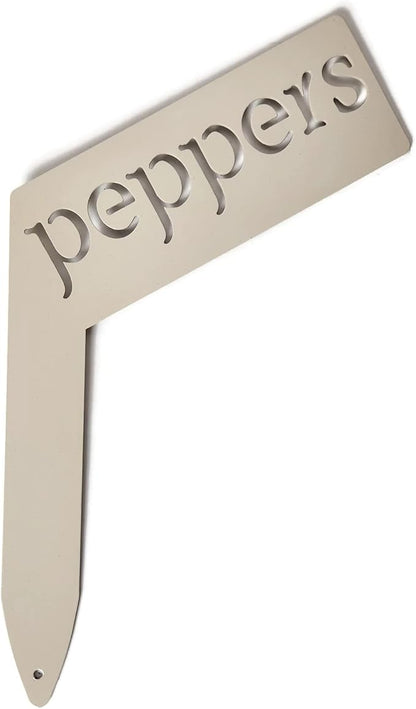 Planter Size Small Metal Garden Plant Vegetable Flower or Herb Markers 13.5 Inches Tall (peppers, Cream)