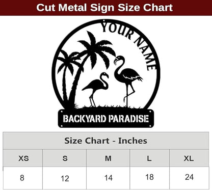 MeMate Flamingo House Signs, Flamingo House Metal Sign, Personalized Name Outdoor Sign, Flamingo House Outdoor Décor for Porch Deck Backyard Patio Pool, Flamingo Metal Sign Housewarming Gift for Family Friend 05