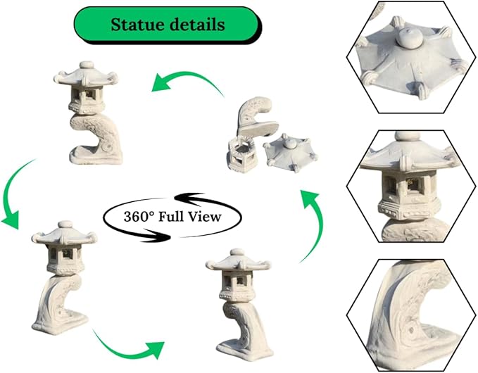 Japanese Pagoda Statue Outdoor Lantern Sculpture Zen Garden Decoration Chinese Stone Style Cement Oriental Lantern Figure Concrete Yard Gift Asian Ornament