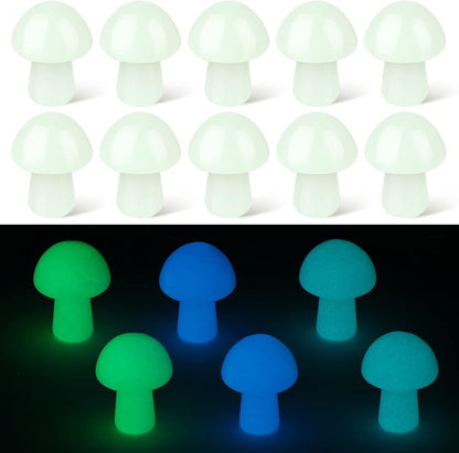 Nuenen 15 Pcs Mini Crystal Luminous Mushroom Glow in The Dark Tiny Natural Shape Hand Carving Polished Mushroom Decorations Crafts for DIY Garden Landscape
