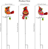 Decorative Garden Stakes,Set of 3 Cardinal Stained Glass Metal Yard Art,Waterproof Outdoor Decor Housewarming Present for Women Mom Grandma