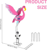 42" Metal Flamingo Outdoor Statues,Garden Sculptures with Solar Light, Pink Flamingo Lawn Ornaments & Outdoor Decor for Patio, Backyard, Garden