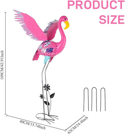 42" Metal Flamingo Outdoor Statues,Garden Sculptures with Solar Light, Pink Flamingo Lawn Ornaments & Outdoor Decor for Patio, Backyard, Garden
