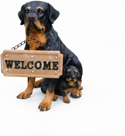 Outdoor rottweiler Dog Statue with Interchangeable Welcome sign and Detachable Garden Dog Sculpture Décor Garden Statue Outdoor Dog statue Solar Lights Statue Outdoor Garden Decor Yard Decorations
