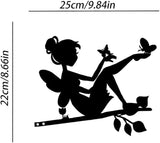 Tree On Branch Beauty Butterfly Fairy Steel Silhouette Metal Wall Art Home Garden Yard Patio Outdoor Statue Stake Decoration, Black