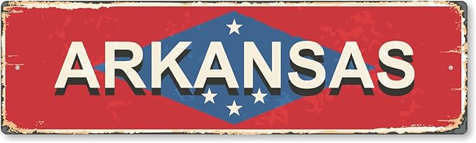 SmartSign 4 x 14 inch Arkansas State Vintage Metal Sign, 40 mil Rustproof Aluminum with Clear Overcoat, Retro Wall Décor, Multicolor, Made in USA
