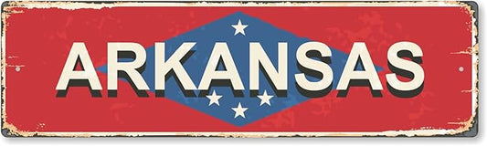 SmartSign 4 x 14 inch Arkansas State Vintage Metal Sign, 40 mil Rustproof Aluminum with Clear Overcoat, Retro Wall Décor, Multicolor, Made in USA